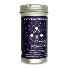 Tall, thin tin with purple label with moon on it.