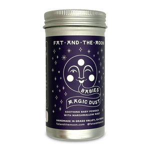 Tall, thin tin with purple label with moon on it.