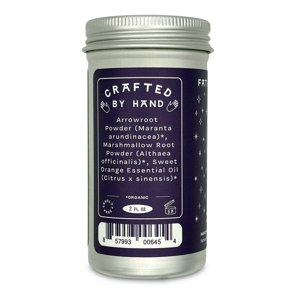 Tall, thin tin with purple label with moon on it.
