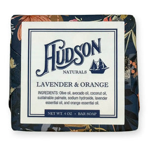 Hudson Naturals, Lavender & Orange. Bar Soap.
Ingredients: Olive oil, avocado oil, coconut oil, sustainable palmate, sodium hydroxide, lavender essential oil, and orange essential oil.
Net Wt. 4 Oz.
Blue and peach floral packaging.