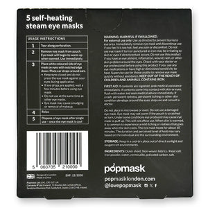 Back of black and white eye mask box.