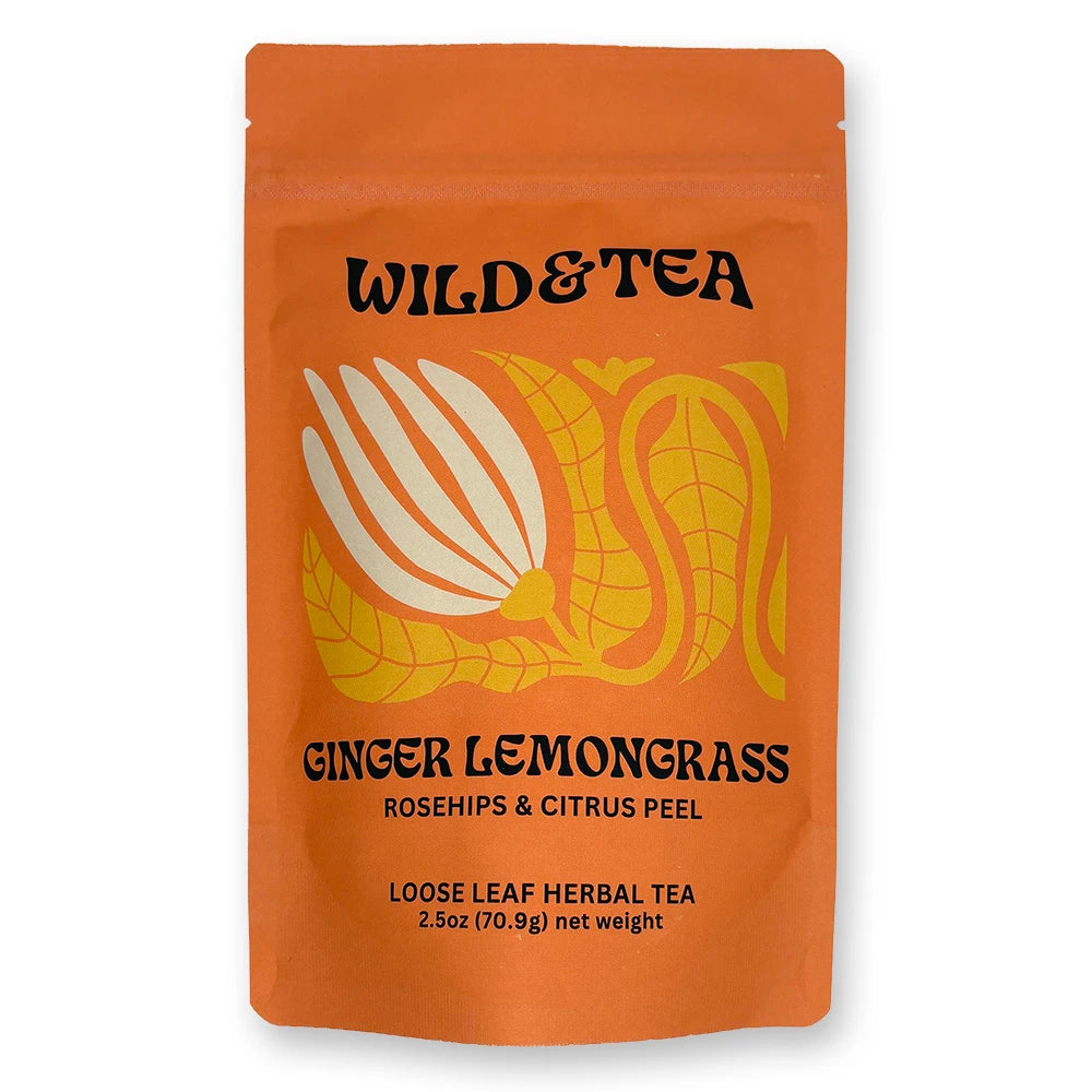 Orange pouch with orange flower illustration on the front.