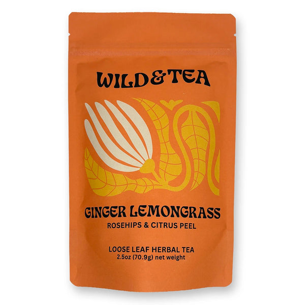 Orange pouch with orange flower illustration on the front.